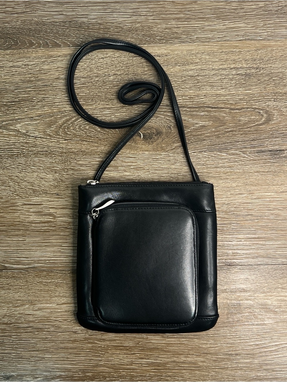 Walking Black Leather Organizer Crossbody Bag Wallet Purse